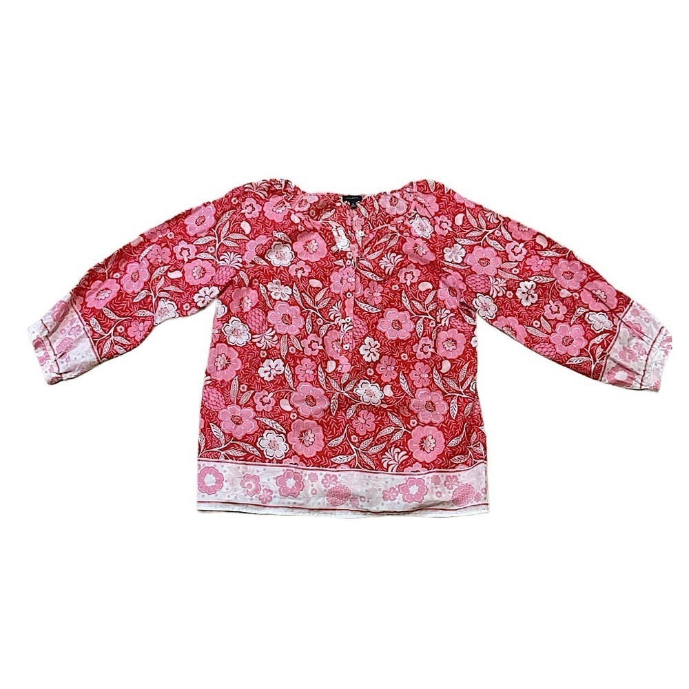 Talbots FLORAL PARADISE POPOVER red pink white top blouse